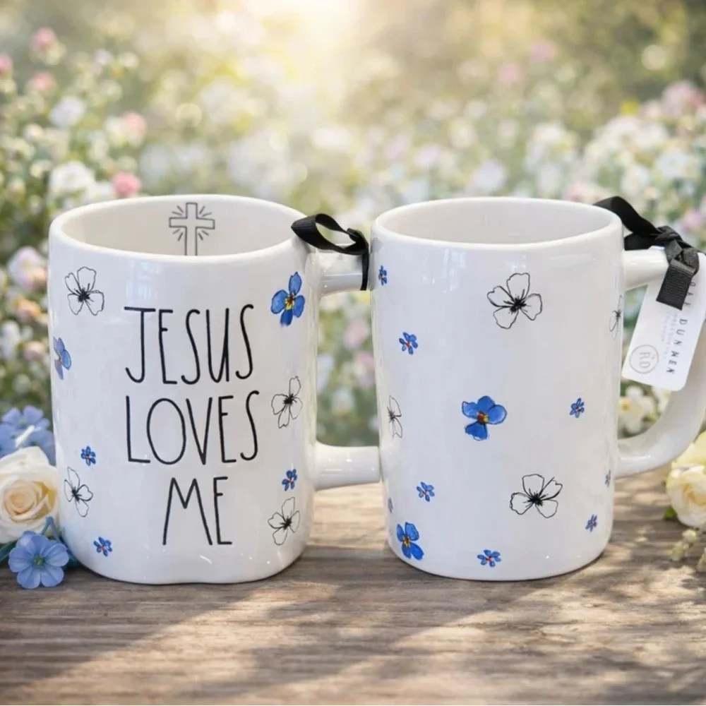 NEW Rae Dunn Jesus Loves Me Floral Mug | Christian Faith Coffee Cup